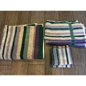 Vintage Spring maid Towel Set Stripe Bath, Hand & Washcloth 5 Pc Set USA